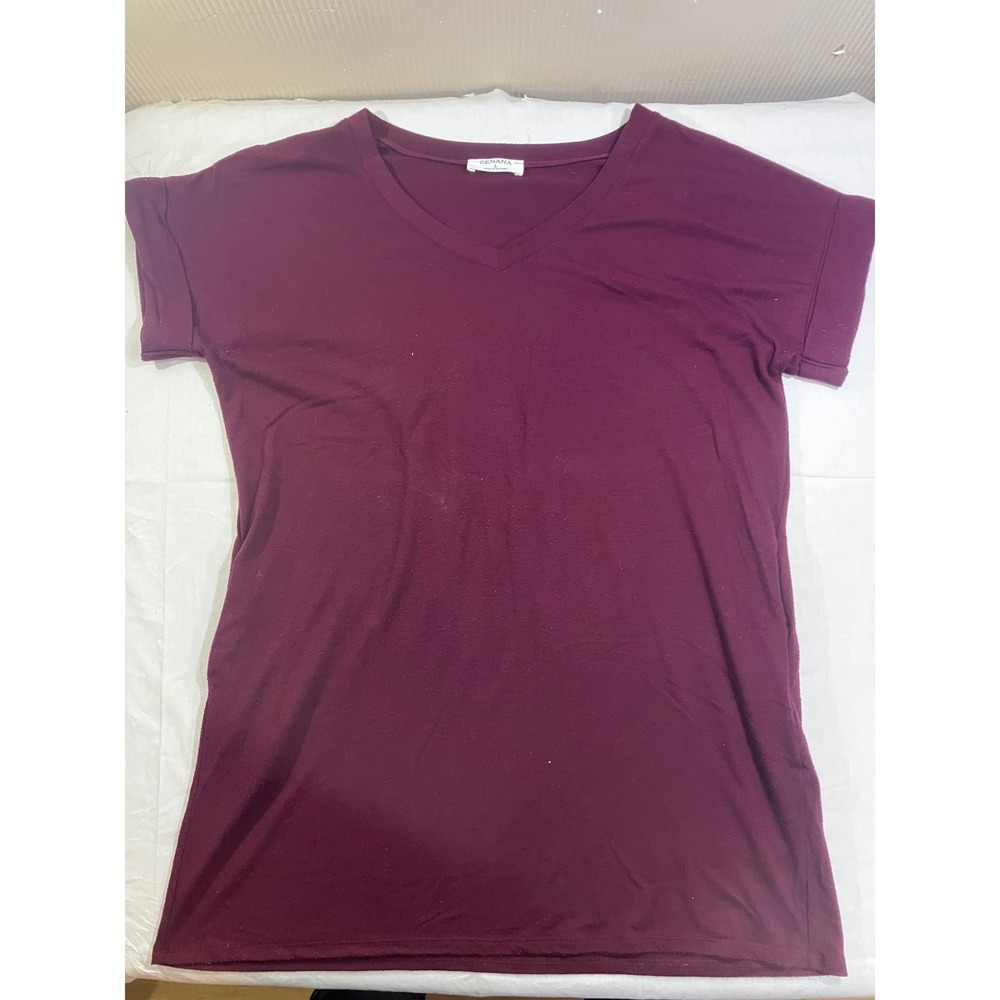 Zenana Womens V-Neck Short Sleeve T-Shirt Burgundy RT-8055AB Large